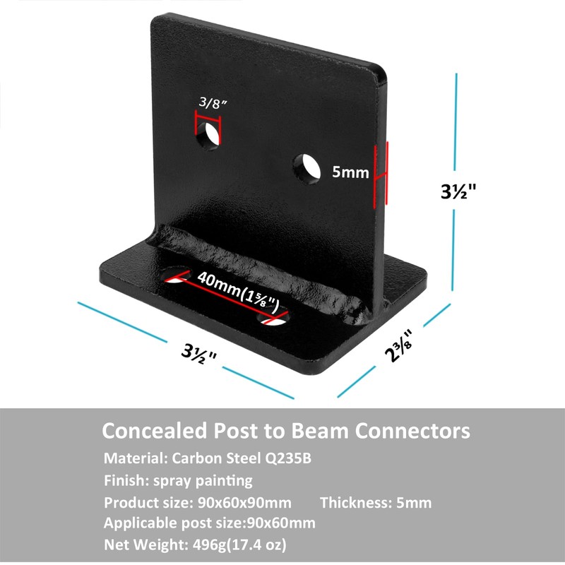 4 Pcs 4x4 Concealed Post Base, Heavy Duty Knife Plate