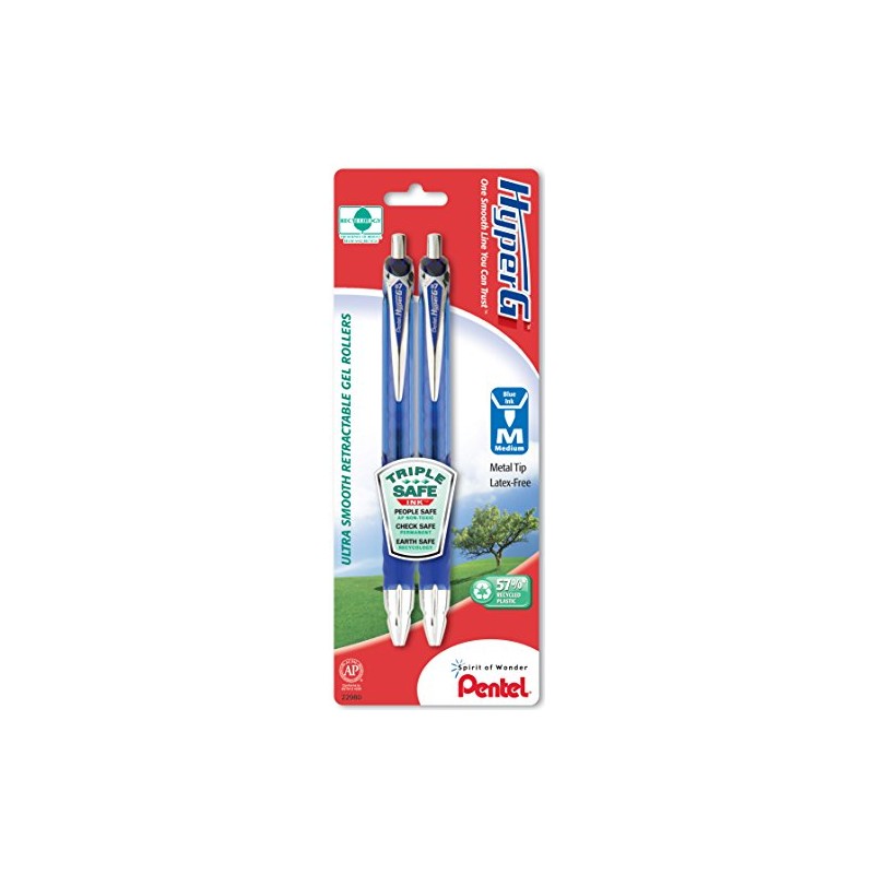 Pentel HyperG Retractable Gel Roller Pen, 0.7mm, Permanent Blue Ink,