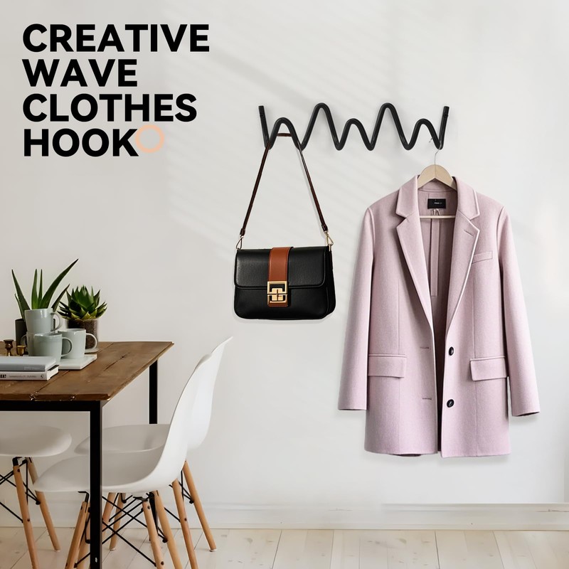 Bumtosc Coat Rack Wall Mount, Creative Wave Wall Hooks 20KG