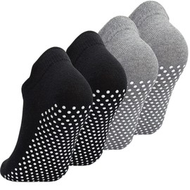 GRPSKCOS Yoga Socks Women's Non-Slip Socks 4 Pairs 35-43 Non-Slip Slipper Socks for Yoga, Pilates, Dance, Hospital, Home, Workout, Sports, Trampoline, 02 Black*2+Grey*2