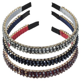 scicent Headbands for Women's Hair 3 Pcs Braided Rhinestone Hair Bands Glitter Vintage Crystal Embellished Head Band for Daily Wearing Non-Slip Hair Hoop Party Wedding Hairband for Girls - 28708