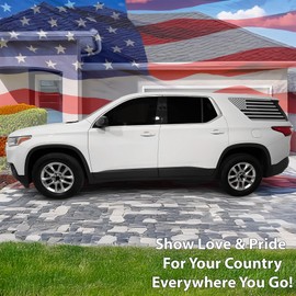 BOGAR TECH DESIGNS - Precut American Flag Rear Side Quarter Window Decal Stickers Compatible with Chevy Traverse 2018-2023, Matte Black