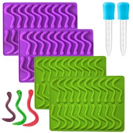 Gummy Candy Molds - 4Pcs Silicone Gummy Worm Molds for Kids With 2pcs Dropper,Non-stick and Bpa Free for Mini Candy Chocolate Gummies Baking