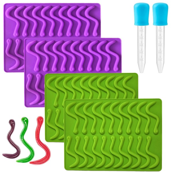 Gummy Candy Molds - 4Pcs Silicone Gummy Worm Molds for