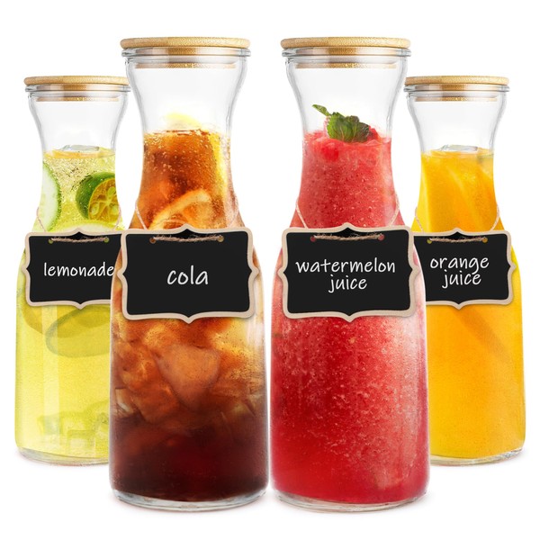Set of 4 Circular Glass Carafe, 1 Liter Beverage Serveware