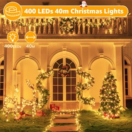 Ollny Christmas Tree Lights Outdoor Indoor, 40m 400LED Fairy Lights Mains Powered, Warm White Xmas String Light Waterproof with Timer/8 Modes/Remote/Dimmable for Outside/Garden/Window Decorations