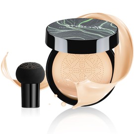 Mushroom Head Air Cushion CC Cream Foundation - Tattoo Cover Up Waterproof, Long Lasting with Mushroom Makeup Sponges for All Skin Types (Natural, 3.21 Ounce (Pack of 1))
