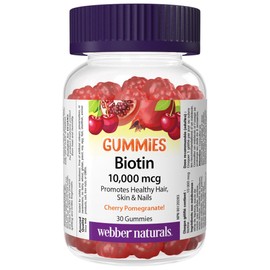 Webber Naturals Biotin 10,000 mcg Gummies for Healthy Hair, Skin and Nails, 30 Gummies, 30 Gummies