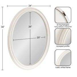 Kate and Laurel Mansell Oval Wall Mirror, 24 x 30, Rustic White, Rustic Farmhouse Wooden Mirror with Modern Oval Shape