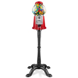 Olde Midway 15" Gumball Machine with Stand - Red, Vintage-Style Bubble Gum Candy Dispenser with Glass Globe and Metal Base