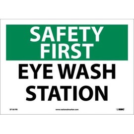 NMC SF181PB OSHA Sign, Legend "SAFETY FIRST - EYE WASH STATION", 14" Length x 10" Height, Pressure Sensitive Vinyl, Black/Green on White