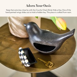 MACKENZIE-CHILDS Birdy Hide-a-Key, Decorative Outside Key Hider, Black-and-White Courtly Check