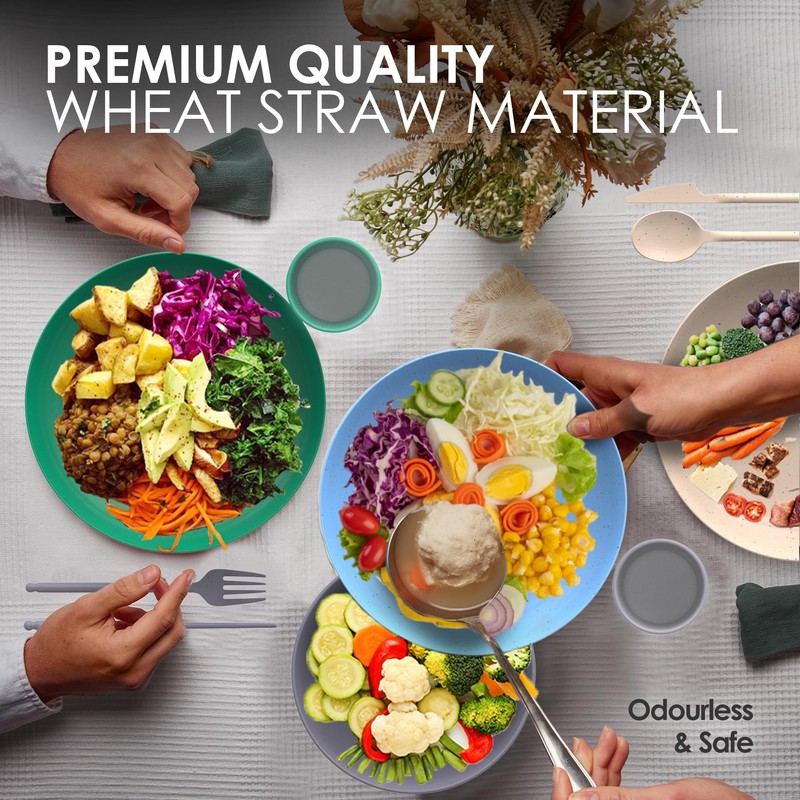 Wheatstraw Dinnerware Set for 4 - Camping Dishes & Utensils