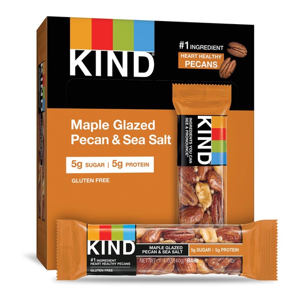 KIND Bars, Maple Glazed Pecan & Sea Salt, Gluten Free, Low Sugar, 1.4oz, 12 Count