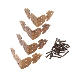 dophee 4Pcs Vintage Brass Decorative Corner Bracket Corner Protector Guards Edge Cover for Chest Wooden Case Box Jewelry Box Trunk, 0.98"x0.98"x0.67", Antique Brass