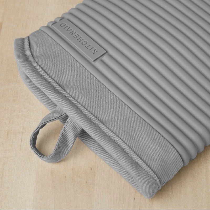KitchenAid KitchenAid Ribbed Soft Silicone Oven Mitt Set, 7"x13", Grey