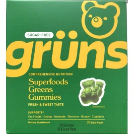 Gruns Sugar Free - SuperFoods Greens Gummies,  Sweet Taste - 240 Gummies 30 Pack