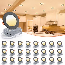 VOLISUN 24 Pack 4 inch Recessed Lighting, 5CCT LED Black Recessed Light, 2700K-5000K Selectable, Can-Killer, Dimmable Canless Wafer Downlight, LED Ceiling Light ETL Certificated
