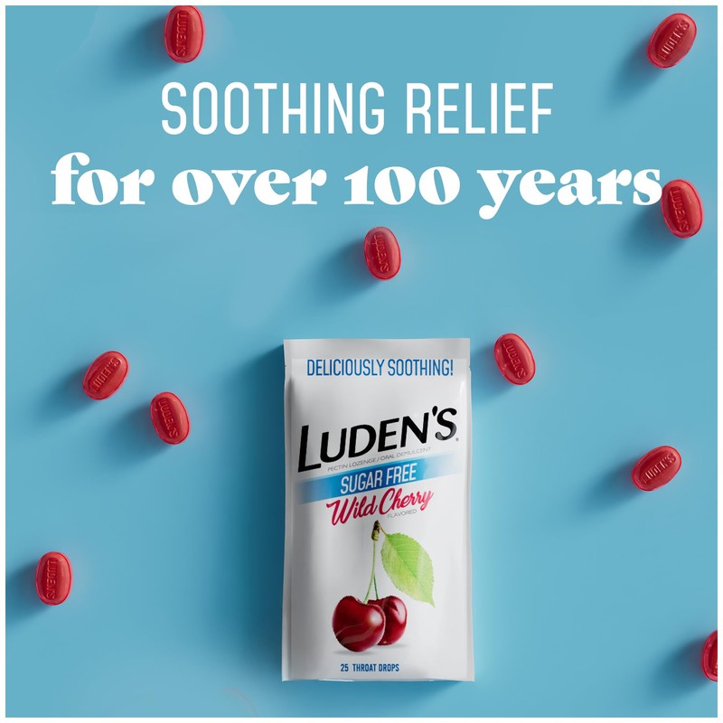 Luden's Sugar Free Wild Cherry Throat Drops, Sore Throat Relief,