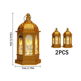 Kellegour 2 Pieses Ramadan Lights Decorations for Home,Eid Mubarak Lantern,Ramadan Decorations Lamp,Mubarak Lanterns Decorative for Eid Home Table Party,Golden