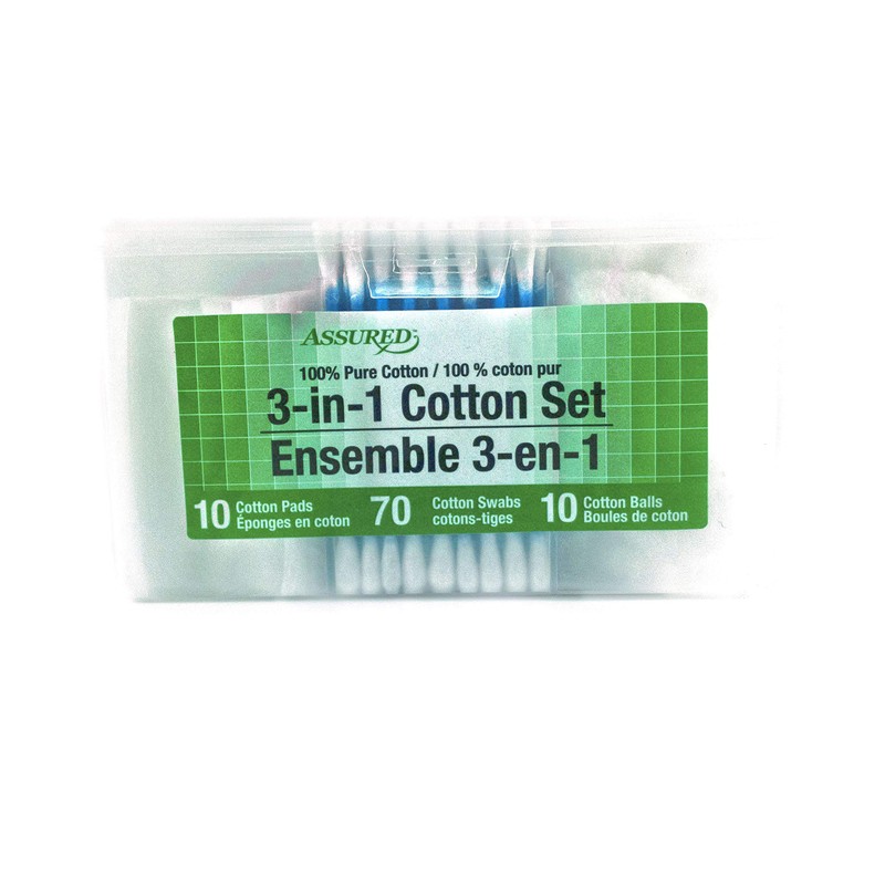 ASSURED 3-in-1 Cotton Set - Cotton Pads, Swabs & Balls
