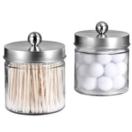 SheeChung Bathroom Organizers and Storage - 2Pack Qtip Holders Bathroom Canister Apothecary Jars for Cotton Swabs, Rounds, Balls, Qtips,Makeup Sponges, Flossers,Bath Salts - Brushed Nickel