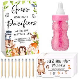 Roowest 512 Pcs Baby Shower Games Guess How Many Pacifiers Sign 100 Small Guessing Games 10 HB Pencils 750ml Milk Bottle 400 Acrylic Pacifiers Decoration for Guest Gender Reveal(Vivid,Woodland)