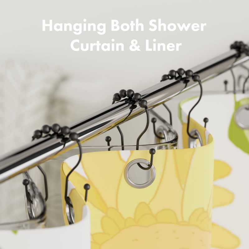 AmazerBath 12Pcs Black Metal Double Shower Hooks, Shower Curtain Rings,