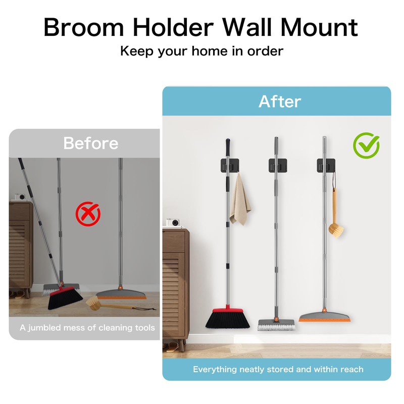 nacena 4 Pack No Drill Self Adhesive Broom Mop Holder
