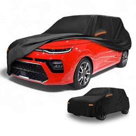 Partuto Car Cover Waterproof All Weather Sun Rain Protection Full Exterior Cover for Kia Soul Black with Left Side Zippers