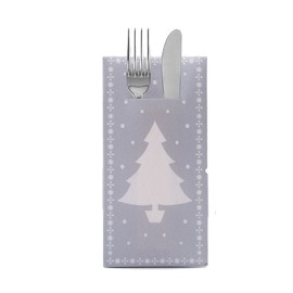 Sovie HOME Cutlery Napkins White Tree in Silver Linclass® Airlaid Christmas Xmas 40 x 40 cm Pack of 12