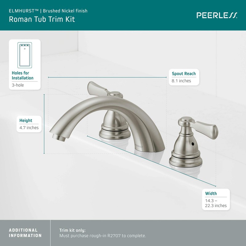 Peerless PTT4365 Elmhurst Trim kit Roman Tub, Chrome