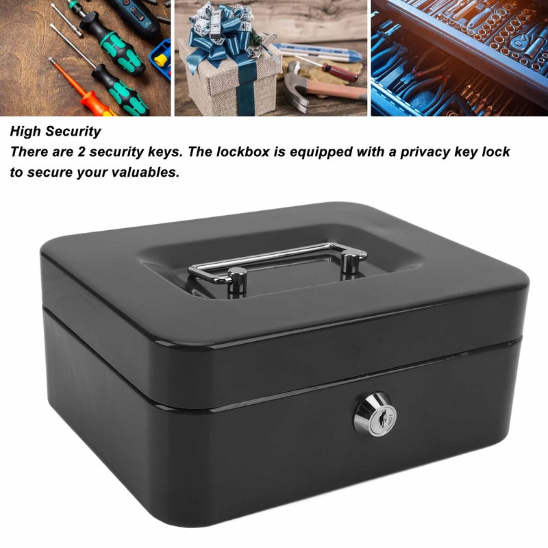 Small Locking Cash Box Portable Double Layers Safe Metal Money