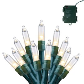 Joiedomi LED Christmas Lights Outdoor,16.3FT Battery Operated Christmas Light with 8 Modes,50 Warm White Xmas Tree Lights Indoor,Multifunction Green Wire String Lights for Christmas Decor Party