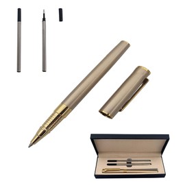 Accod Metal Rollerball Pen Signature Pen Office Ballpoint Pen with Two 0.5mm Black Refills Nice Gift for Family Friends and Colleagues (Gold)