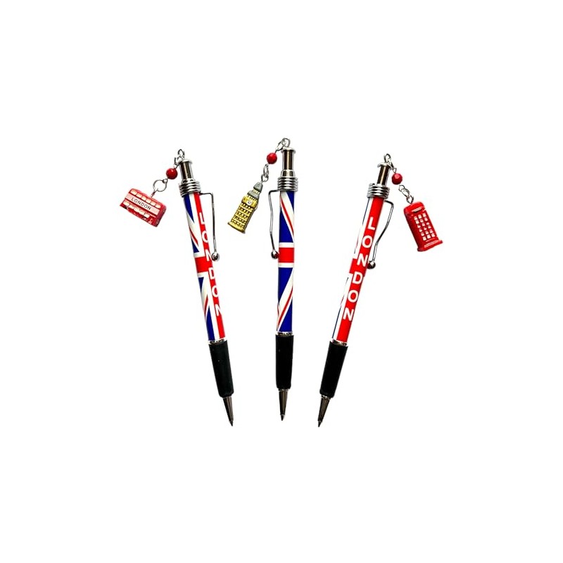 London Landmarks Charm Pen: Union Jack Pens with London Bus,
