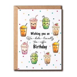 NSLDesigns Unbobalievably Teriffic Card - Milk Tea Birthday Card - Cute Greeting Card - Fun Bubble Tea Card - Pun Bday Card For Her, 5 x 7 inches