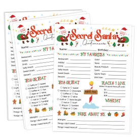 Secret Santa Questionnaire for Wish List Christmas Party Decorations, 25 Fill In The Blank Cards, Christmas Gift Exchange Ideas for Office, Coworkers, Teachers, Classroom, Friends, Family, 02