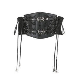 Sup-Coente Goth Black Wide Waist Belt Women Leather Elastic Stretch Corset Belt Gothic Punk Victorian Pirate Alt Emo Fashion
