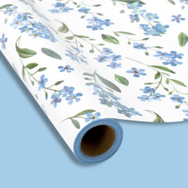 FYSUIMU Spring Wrapping Paper -Mini Roll- 17In x 32.8Ft Forget-Me-Not Floral Gift Wrap Paper Double Sided Blue Flower Craft Paper for Birthday Party Packing Supplies