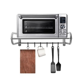 BIXIBIN Wall-Mounted 2-Tier Adjustable Microwave Stand, Stainless Steel Kitchen Organizer Rack with Hooks,Storage for Kitchen, Bathroom, Office