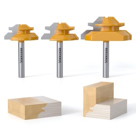 REKCKRUL Professional 3 PCS 45 Degree Lock Miter Router Bit Set - Carbide Tipped, 1/4" Shank, Cutting Height: 1/2", 5/8", 3/4", Woodworking Tools for Cabinets, Drawers, Doors & Furniture