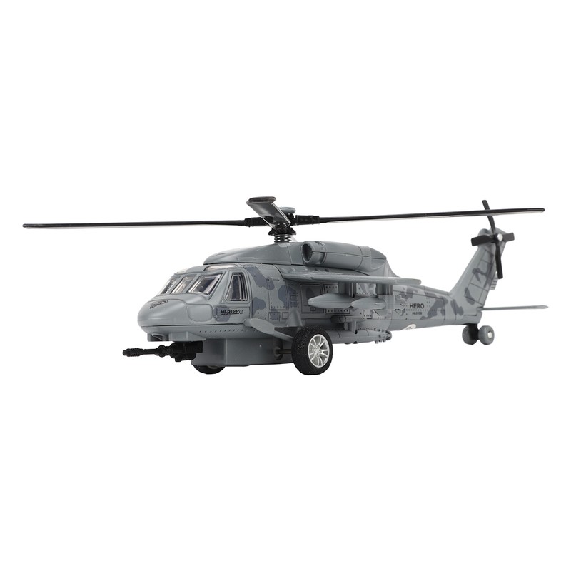 Diecast Metal Helicopter Model Sound Light Pullback Alloy Fighter Aircraft