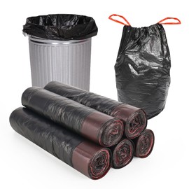 Bin Bags with Drawstring, 5 Rolls, 15 L, Extra Strong Bin Bags, Black, Tear-Resistant Bin Bags, Unscented for Office or Home (45 x 50 cm, Pack of 75)
