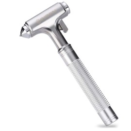 SINSEN Car Window Breaker, Seabelt Cutter, Aluminum Safety Hammer to Break Glass, 3-in-1 Emergency Kit, Fireproof All-metal Escape Tool, Automotive Survival Accessories for Roadtrip, Silver, 1-Pack