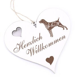 Herzlich Willkommen Sign, German Kurzhaar, Decorative Heart Wooden Welcome Sign, Door Sign, Door Decoration