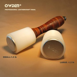 OWDEN Professional Leather Carving Hammer, Leathercraft Mallet Nylon Head with Leather Grip Handle, Brown, 1 LB