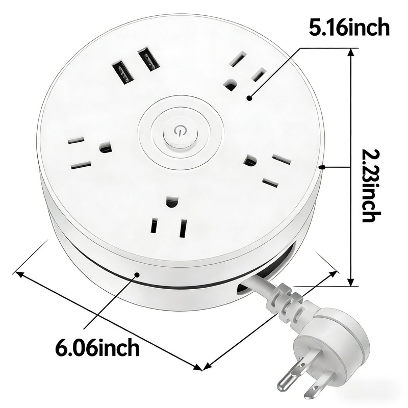 Kasoyo Retractable Power Strip with USB Ports - 4 AC