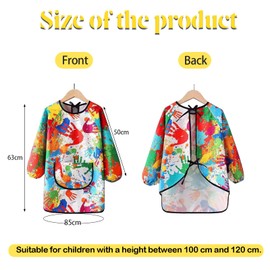 KASURE Kids Art Aprons for Painting, 2Pcs Waterproof Childrens Apron With Large Pockets, Long Sleeve Style Kids Painting Apron for Height 100-120 CM, Suitable for Cooking, Painting, Craft, School