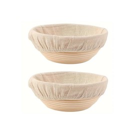 Set of 2 Round 23cm Bread Proofing Baskets with Cloth Liner, Sourdough proving basket, Banneton Proofing Basket, Sourdough Starter Kit, Natural Indonesian Rattan for Professional and Home Bakers